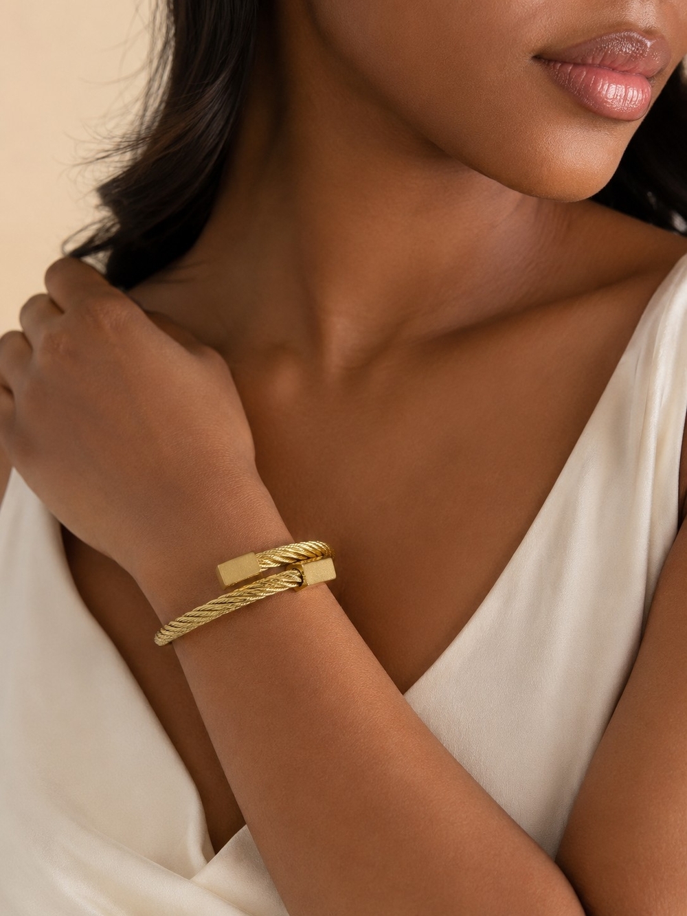Gold Twisted Cable Cuff Bracelet - Elegant Women's Jewelry